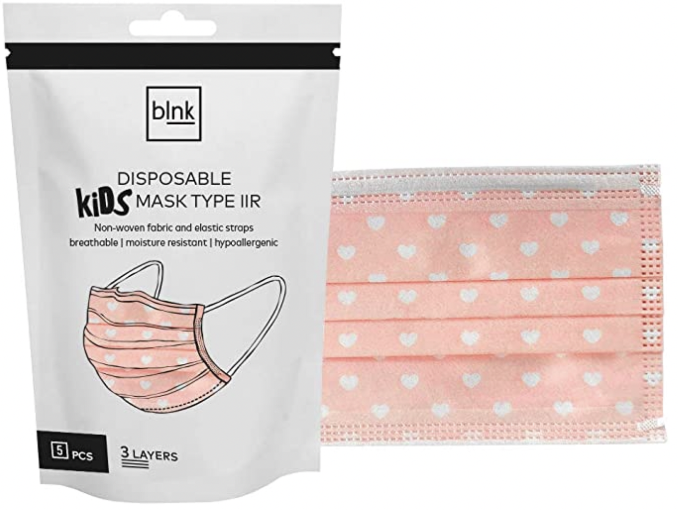 bInk Disposable Kids Mask Pink Hearts